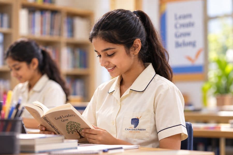 A student reading in the school library