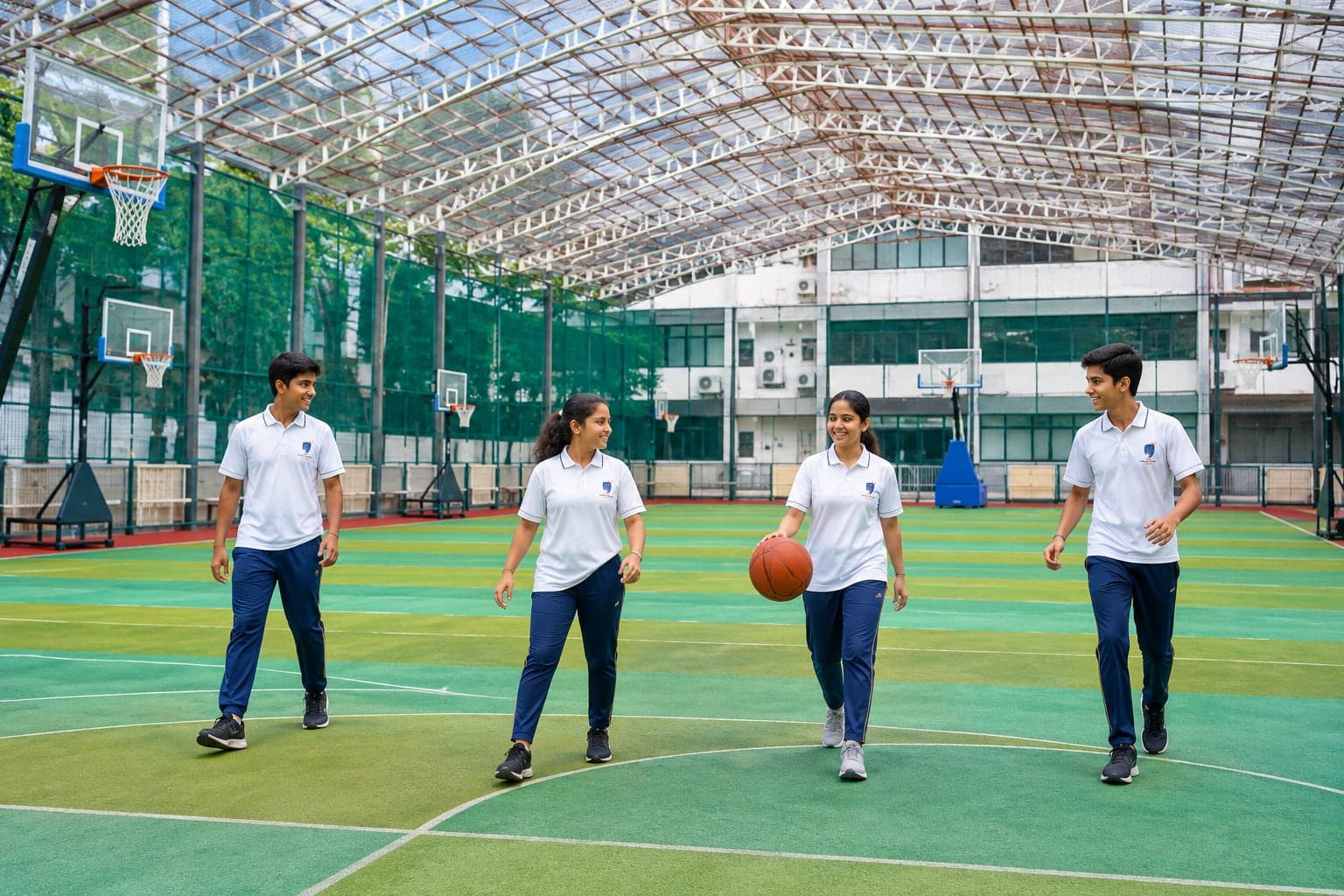 Students playing on the covered sports ground