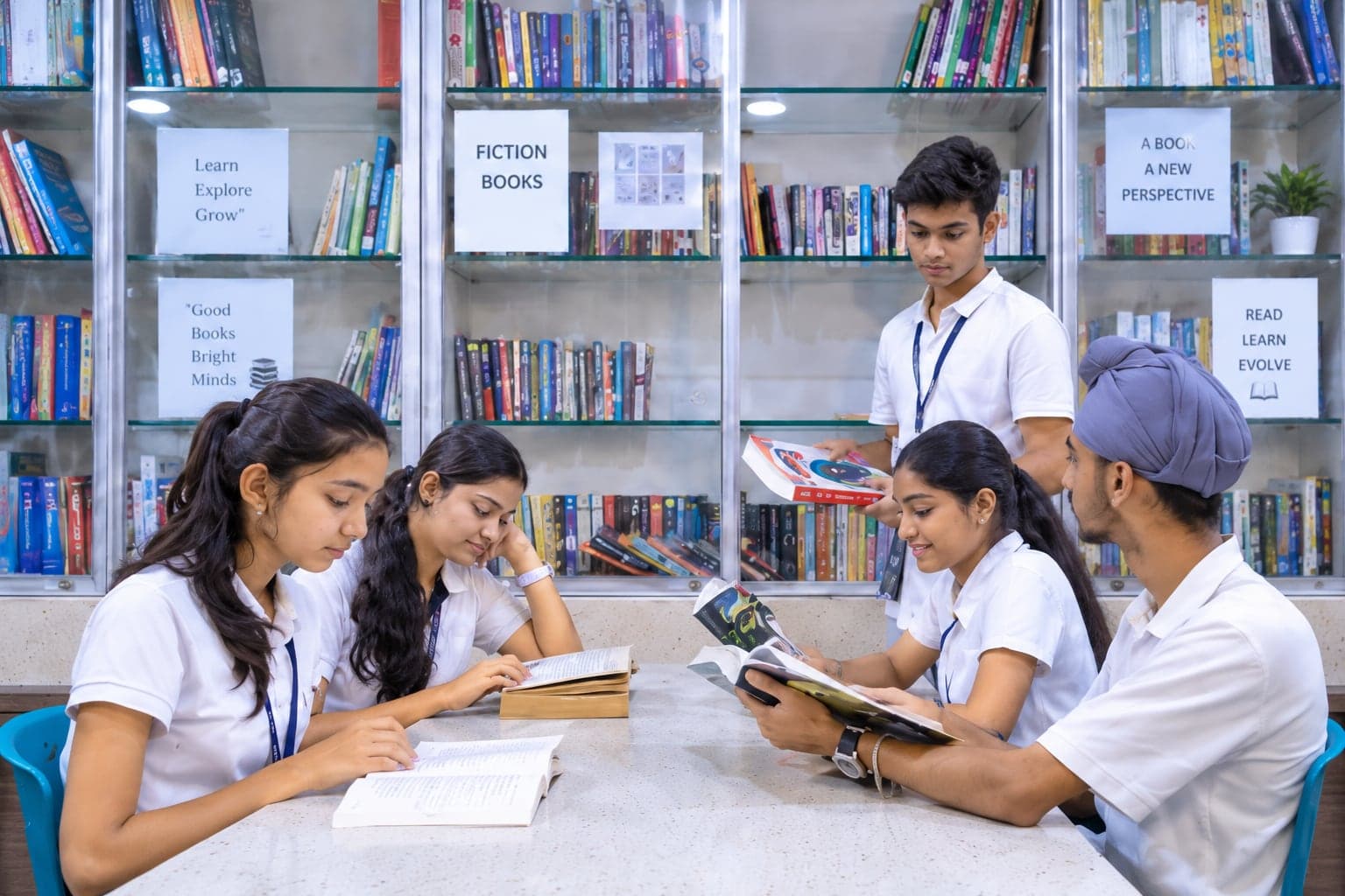 Students reading in the library