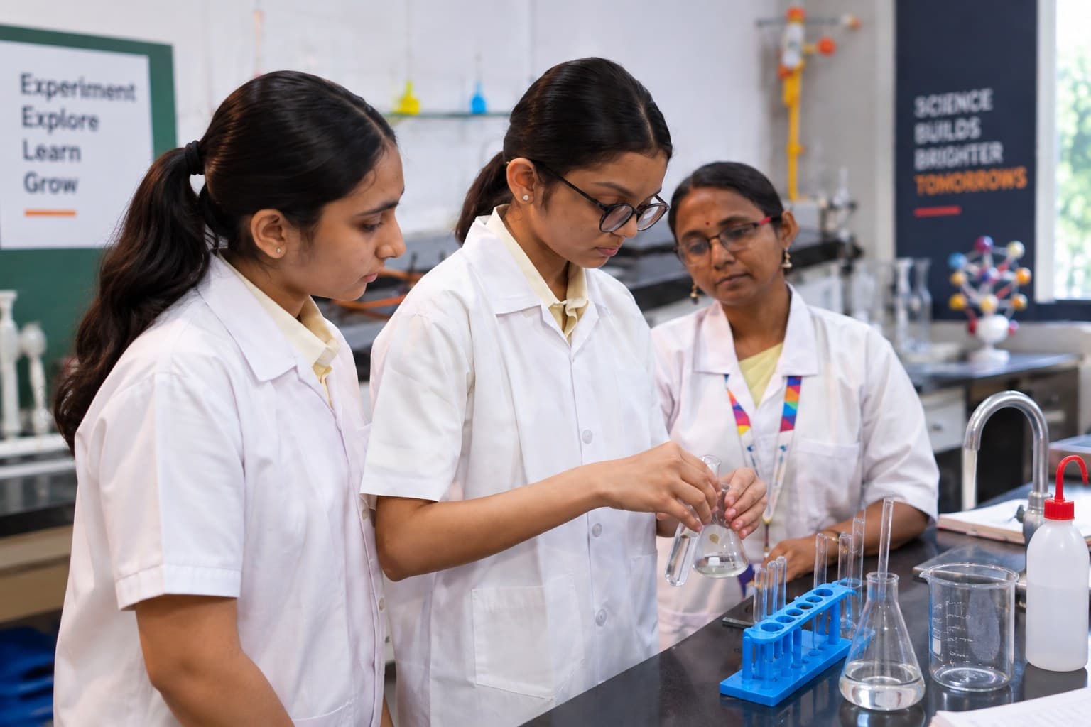 Secondary students doing a science experiment