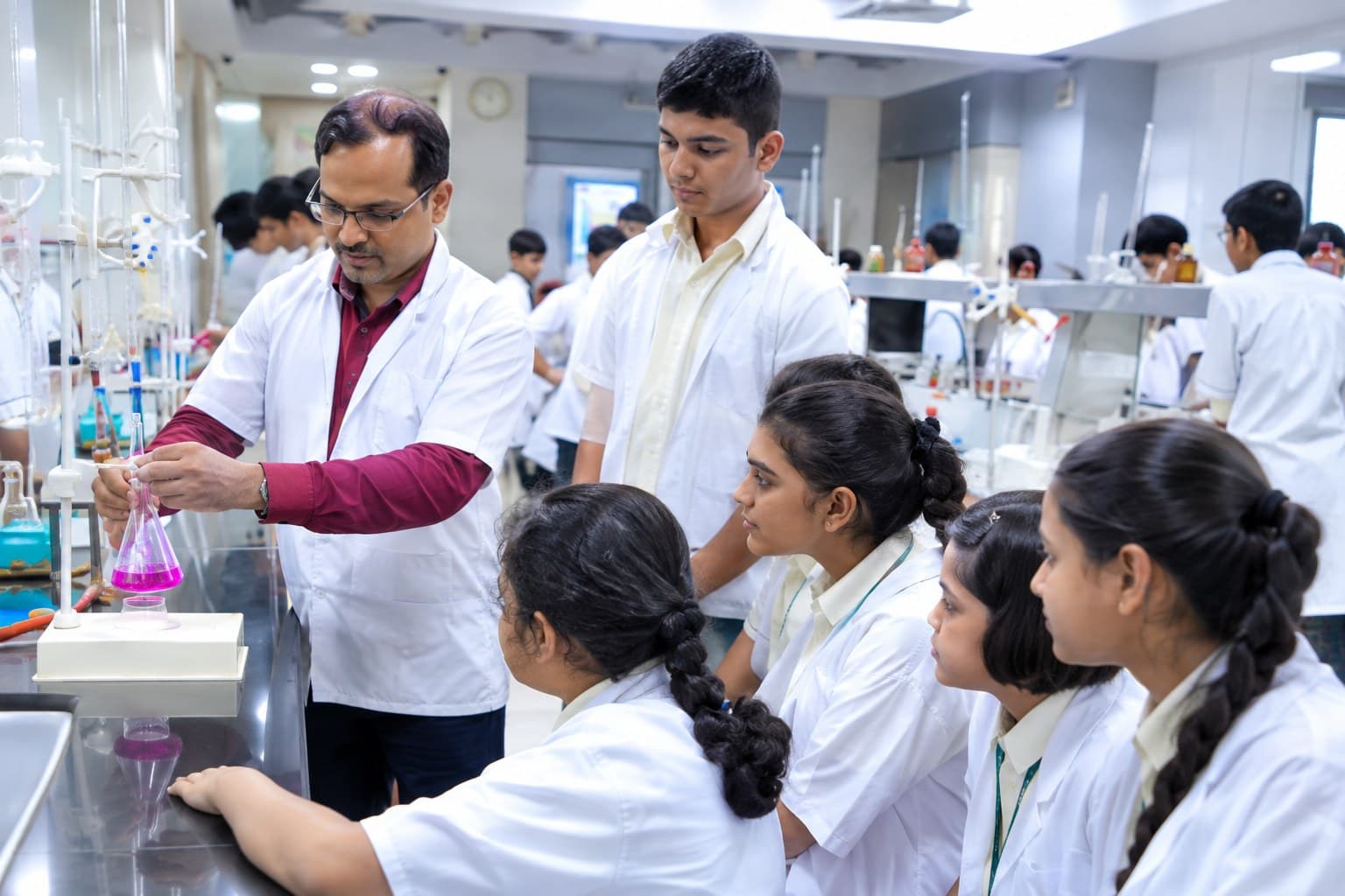 Students working in a science lab