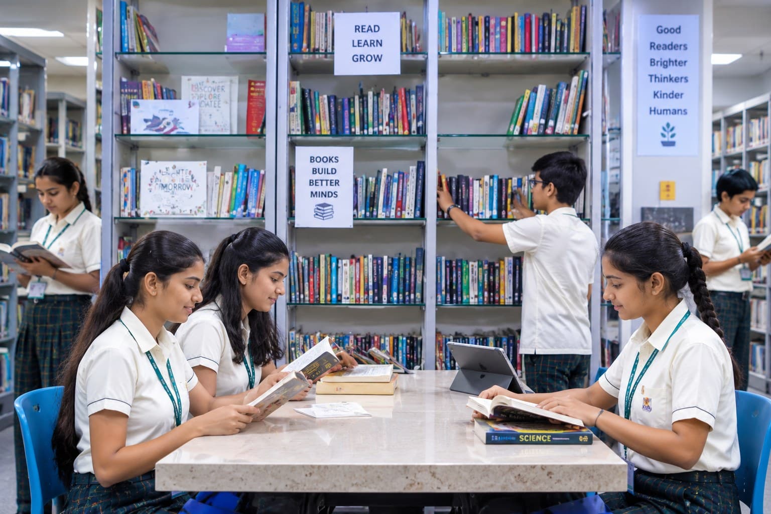 Students reading in the library