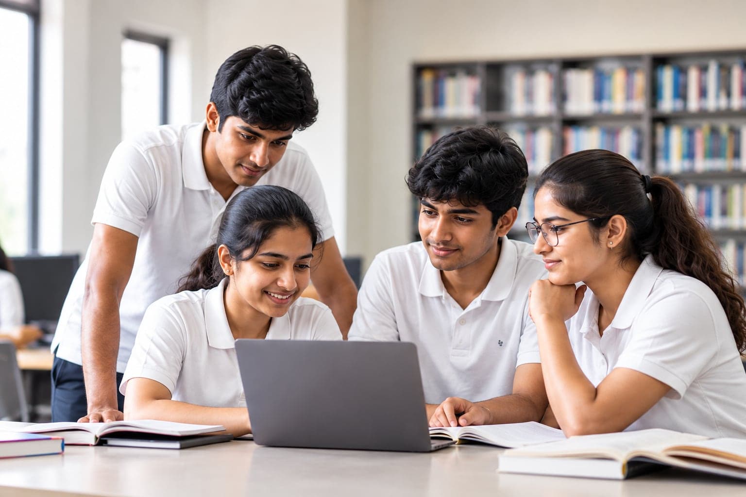 ISC students studying together on a laptop