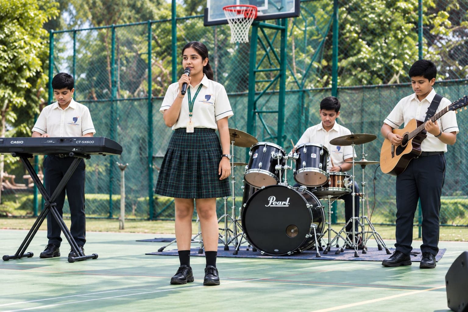 The Sports Band performing on the court