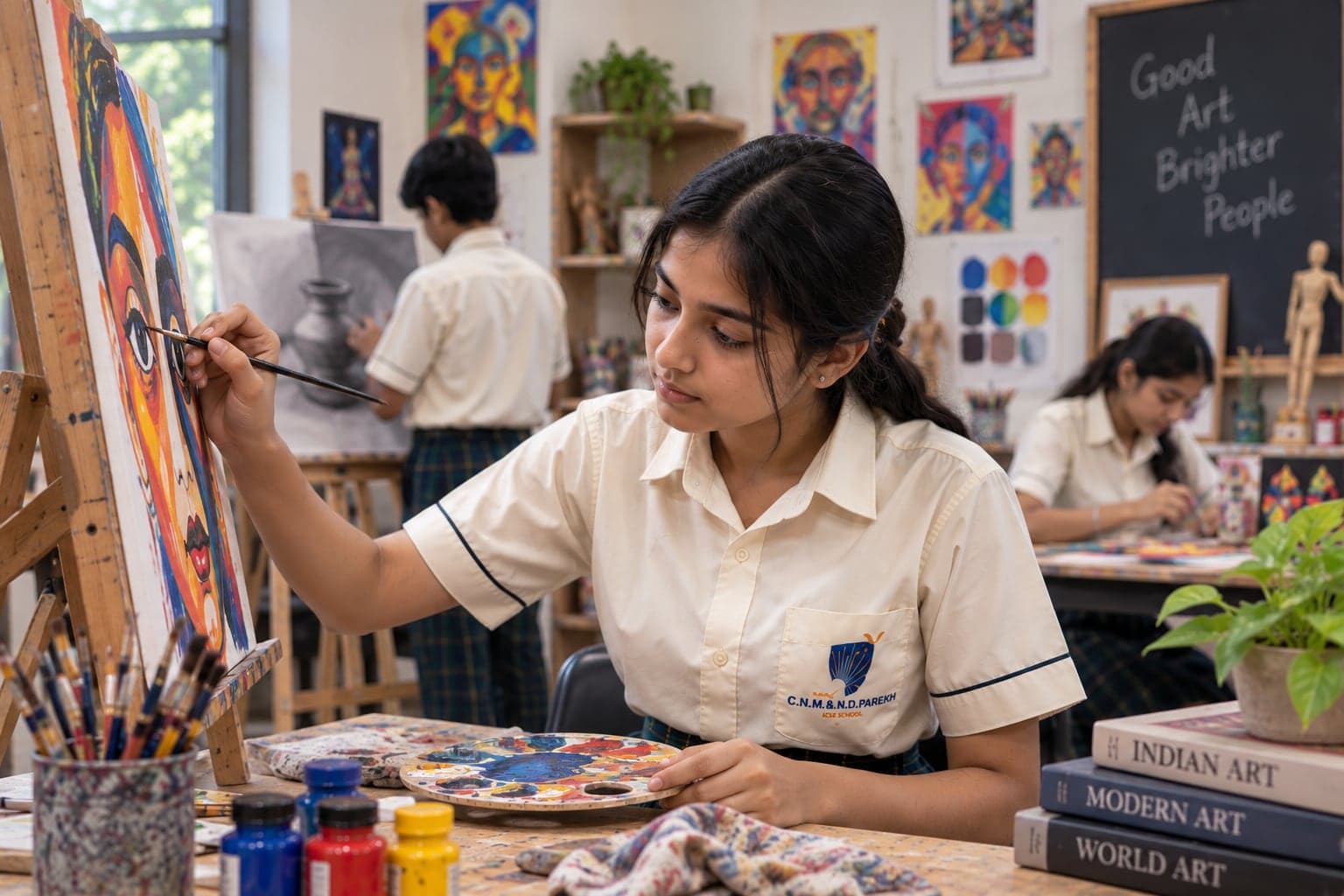 A student painting at an easel