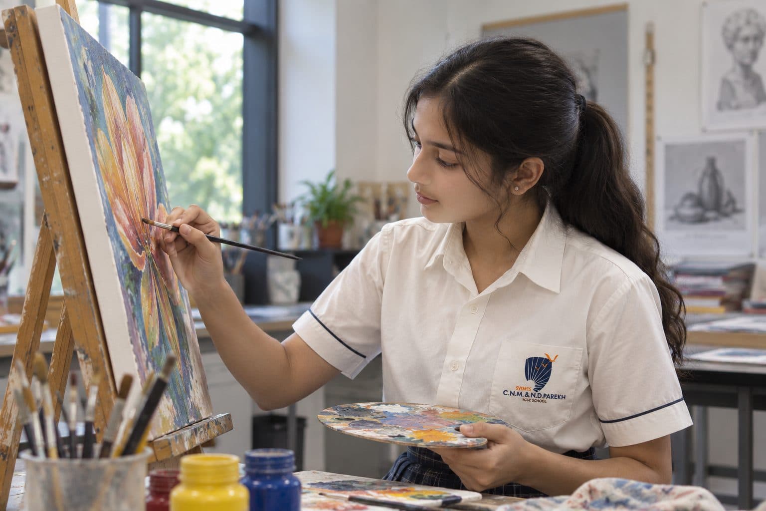 A student painting at an easel