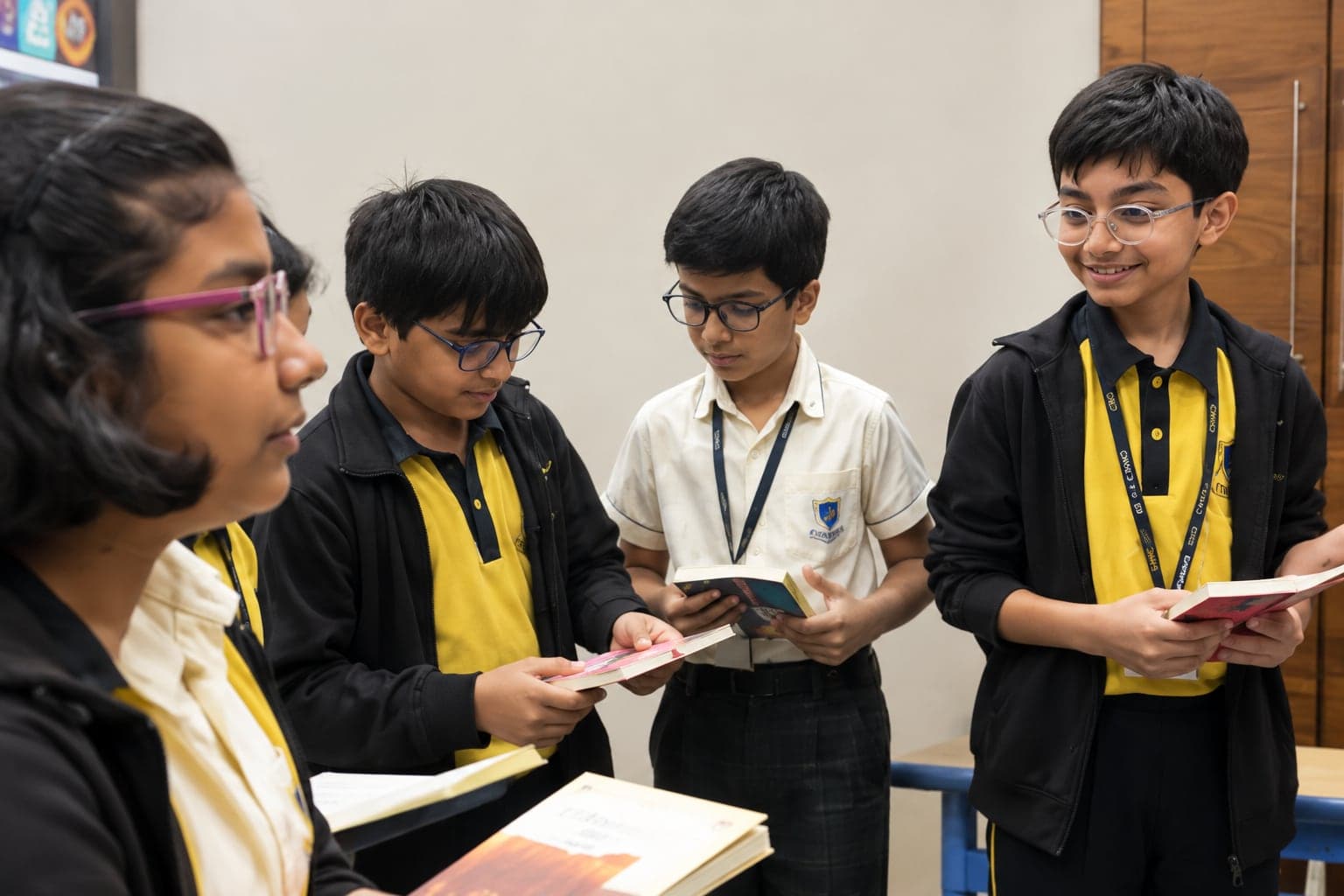 Students sharing books