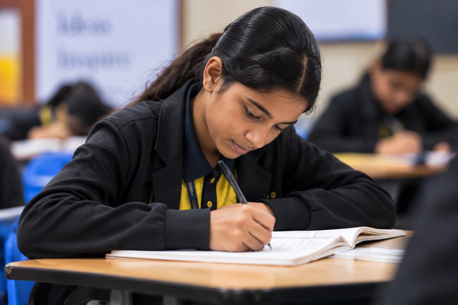 A student writing in a notebook